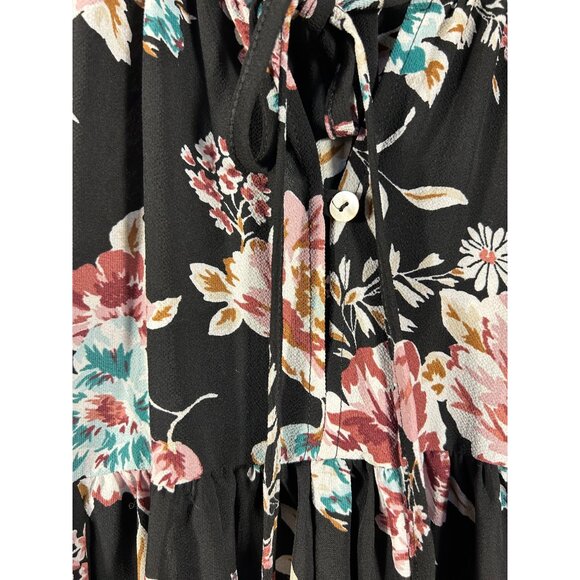 Altar'd State Floral Long Sleeve Blouse S Black Multicolor Polyester Women's Top - Picture 12 of 12